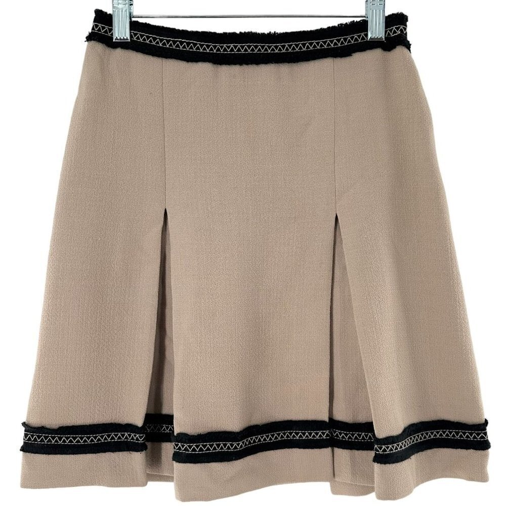 MOSCHINO Tan and Black Wool Crepe Pleated Skirt Size 4